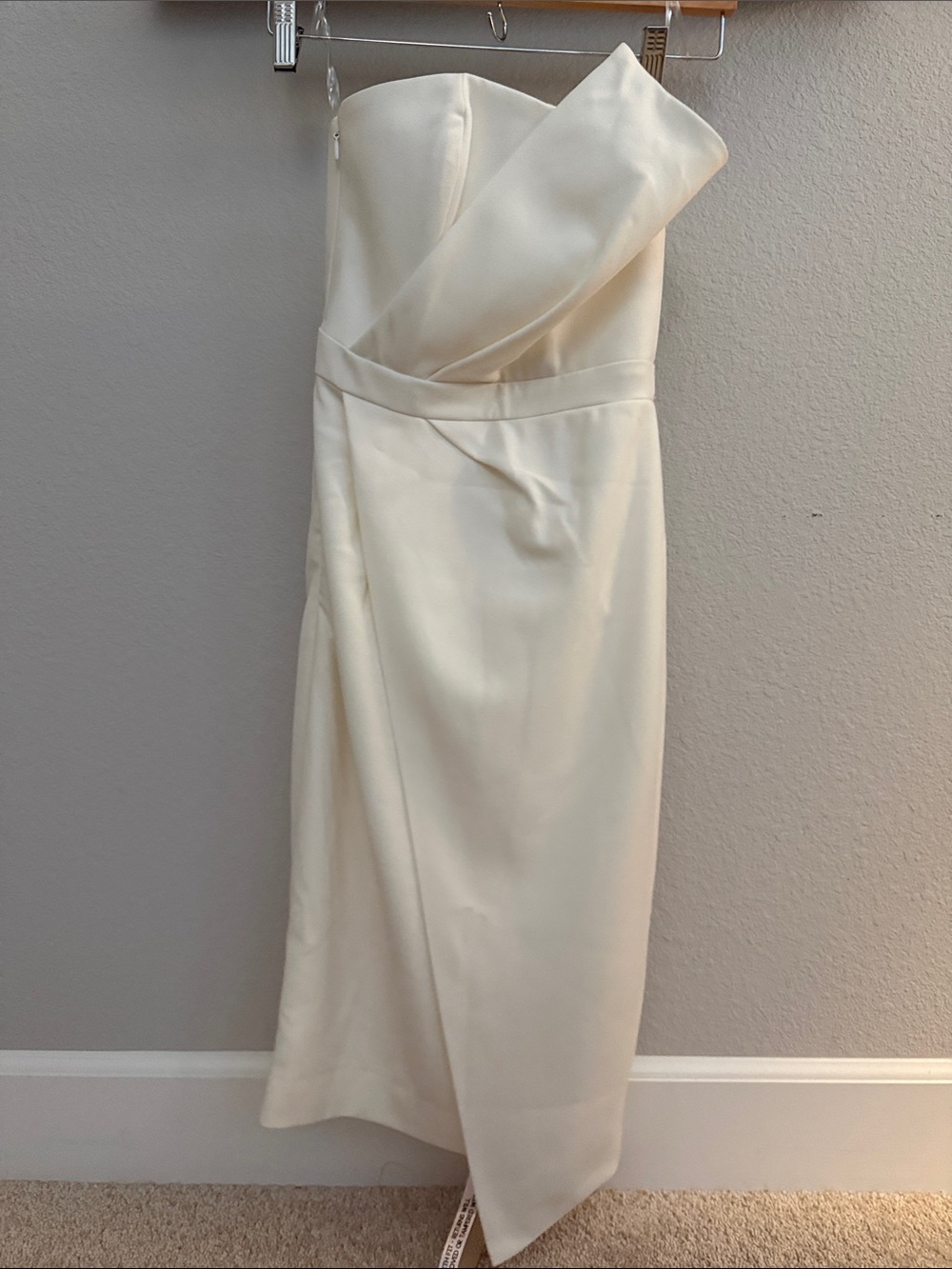 House of CB Ivory One-Shoulder Satin Midi Dress